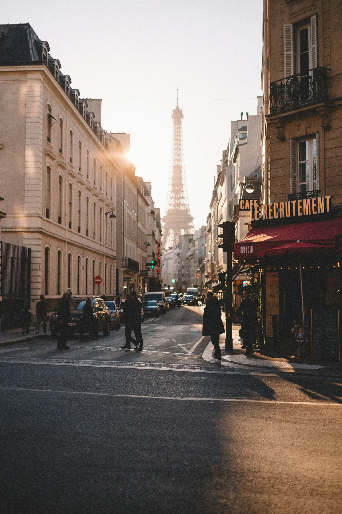 A Paris street in low morning sun